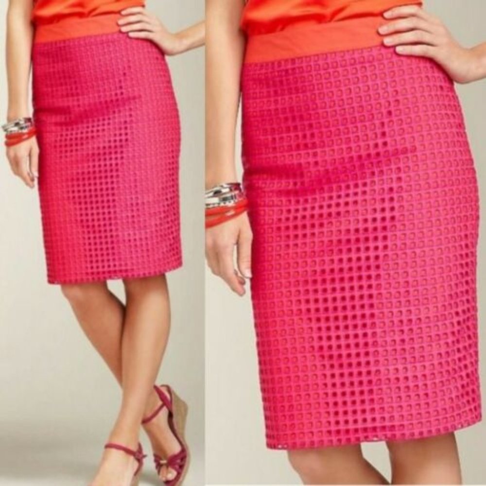 Talbots Career Pencil Skirt Pink/Orange Underlay Size 2